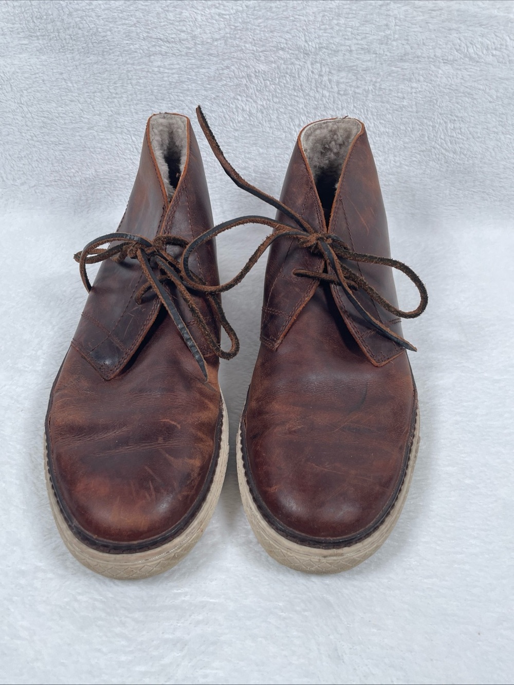 Frye GATES Chukka Boots Shearling Lined Men’s Sz 8.5 Dark Brown Leather Shoes